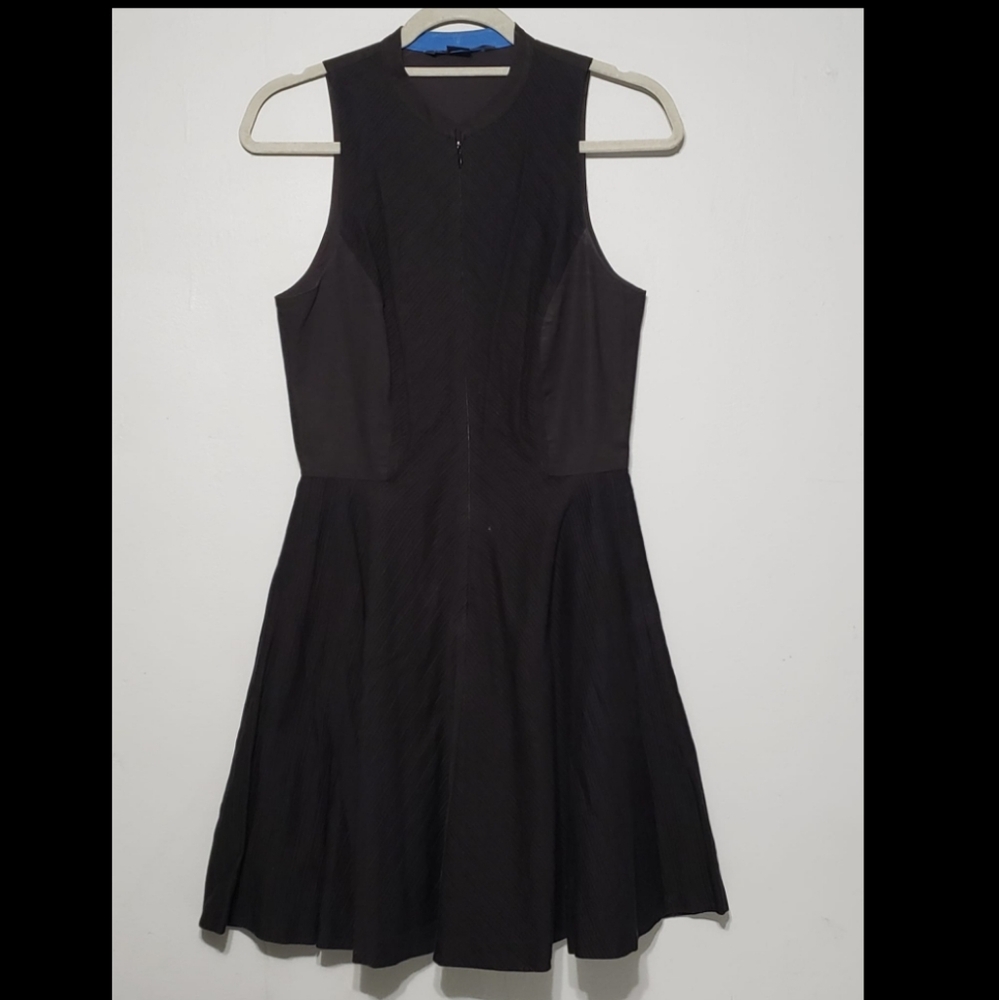 Armani Exchange Women's Size 4 Sleeves Black Midi Dress With Front Zipper